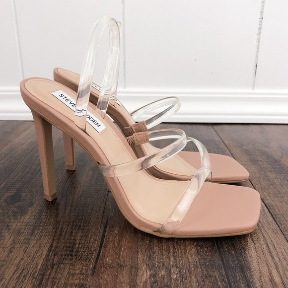 Steve Madden Shoes - Steve Madden Square Toe Clear Strappy High Heeled Sandal Gracey in Nude Size 7.5
